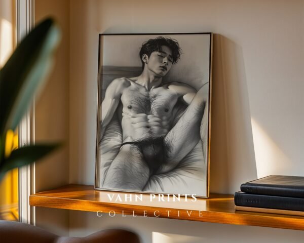 Modern Male Nude Body Art Print Clean Line Drawing