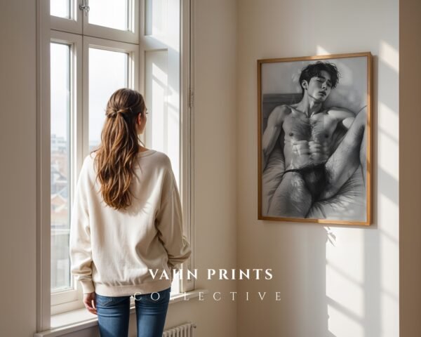 Modern Male Nude Body Art Print Clean Line Drawing