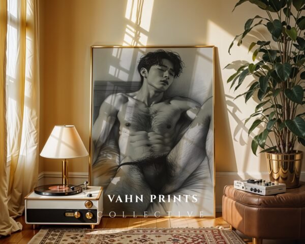 Modern Male Nude Body Art Print Clean Line Drawing