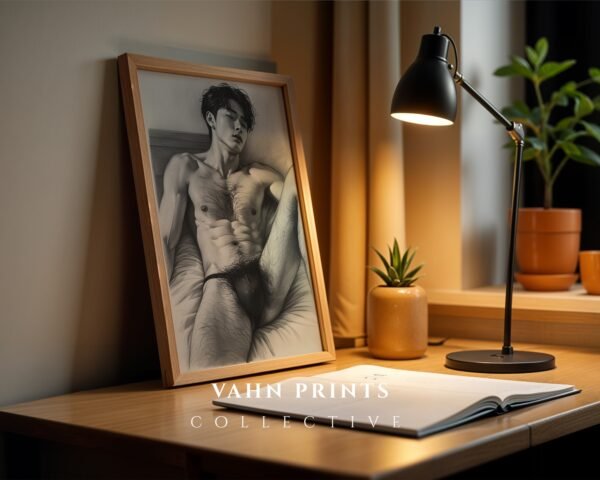 Modern Male Nude Body Art Print Clean Line Drawing