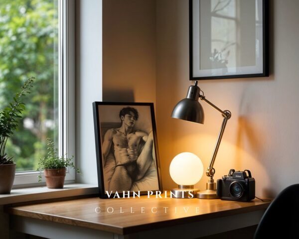 Modern Male Nude Body Art Print Clean Line Drawing