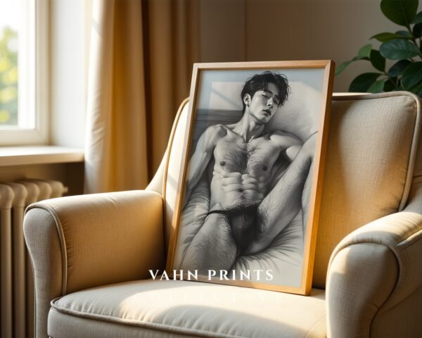 Modern Male Nude Body Art Print Clean Line Drawing