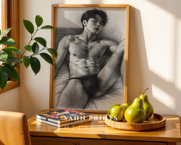 Modern Male Nude Body Art Print Clean Line Drawing