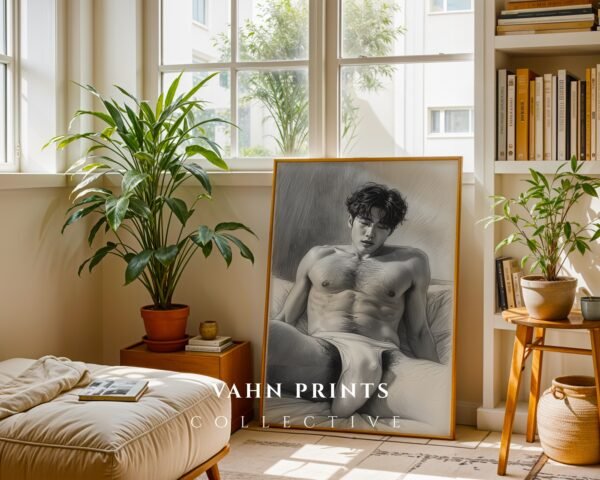 Male Nude Body Outline Art Print Modern Wall Decor