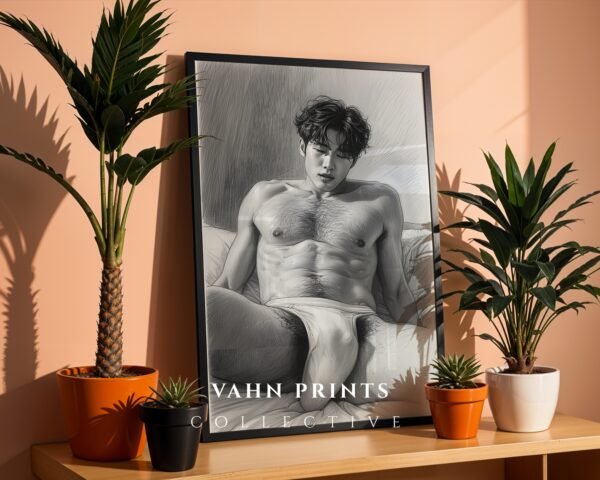 Male Nude Body Outline Art Print Modern Wall Decor