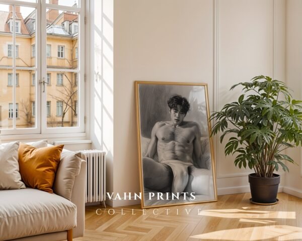 Male Nude Body Outline Art Print Modern Wall Decor