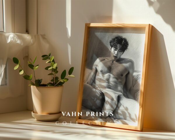 Male Nude Body Outline Art Print Modern Wall Decor