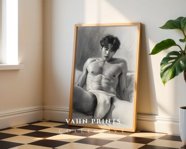 Male Nude Body Outline Art Print Modern Wall Decor