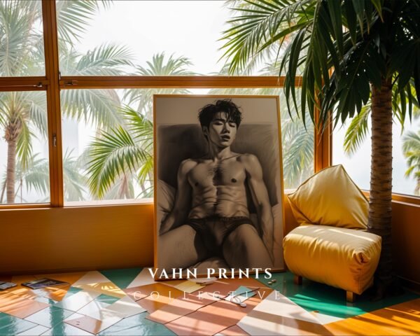 Minimal Nude Male Wall Art Elegant Line Drawing Print