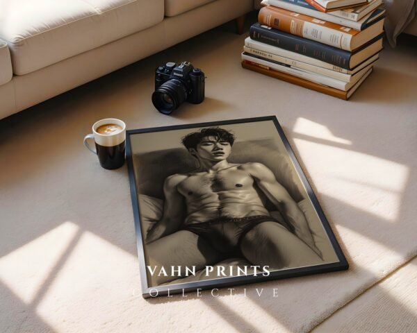 Minimal Nude Male Wall Art Elegant Line Drawing Print