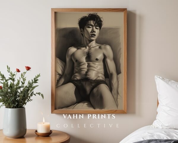 Minimal Nude Male Wall Art Elegant Line Drawing Print