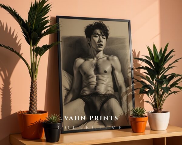 Minimal Nude Male Wall Art Elegant Line Drawing Print