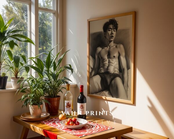 Minimal Nude Male Wall Art Elegant Line Drawing Print