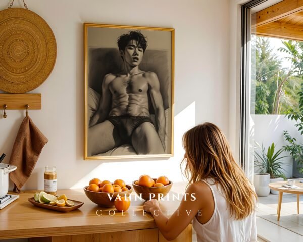 Minimal Nude Male Wall Art Elegant Line Drawing Print