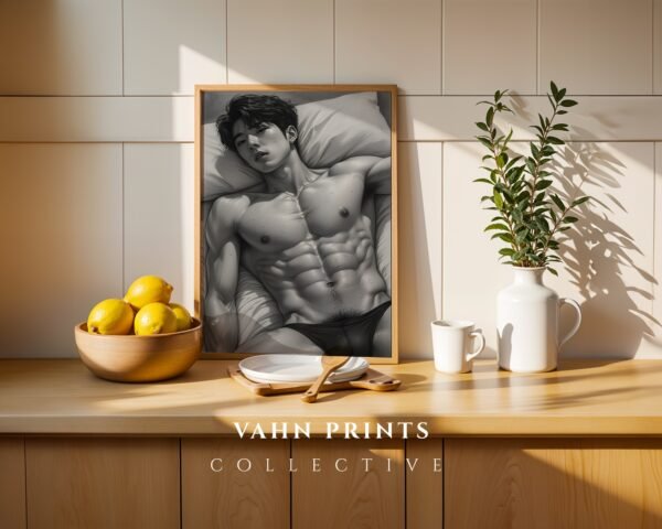 Stylized Nude Male Figure Line Art Wall Decor