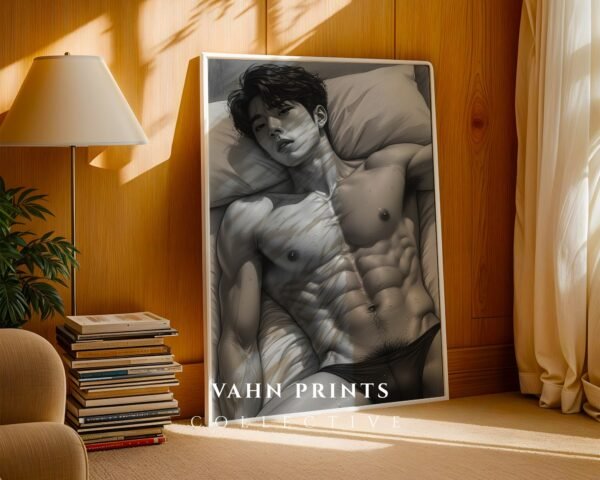 Stylized Nude Male Figure Line Art Wall Decor