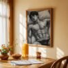 Stylized Nude Male Figure Line Art Wall Decor