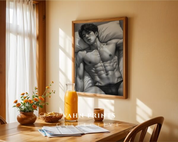 Stylized Nude Male Figure Line Art Wall Decor