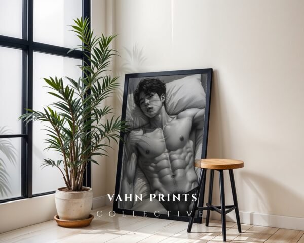 Stylized Nude Male Figure Line Art Wall Decor