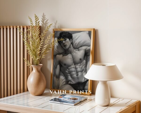 Stylized Nude Male Figure Line Art Wall Decor