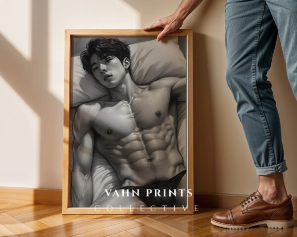 Stylized Nude Male Figure Line Art Wall Decor