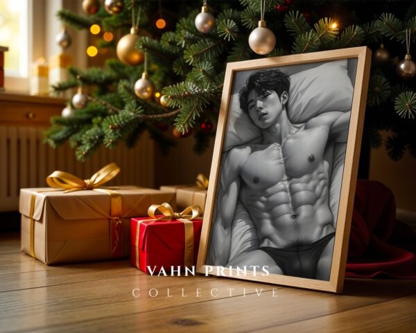 Stylized Nude Male Figure Line Art Wall Decor