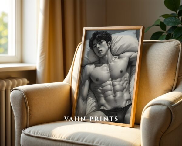 Stylized Nude Male Figure Line Art Wall Decor