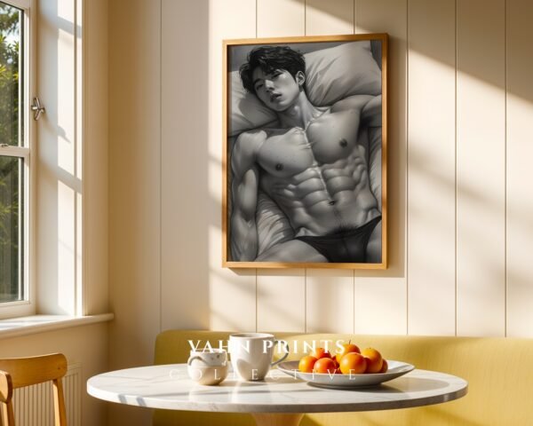 Stylized Nude Male Figure Line Art Wall Decor