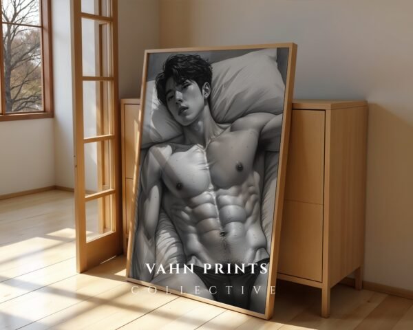Stylized Nude Male Figure Line Art Wall Decor