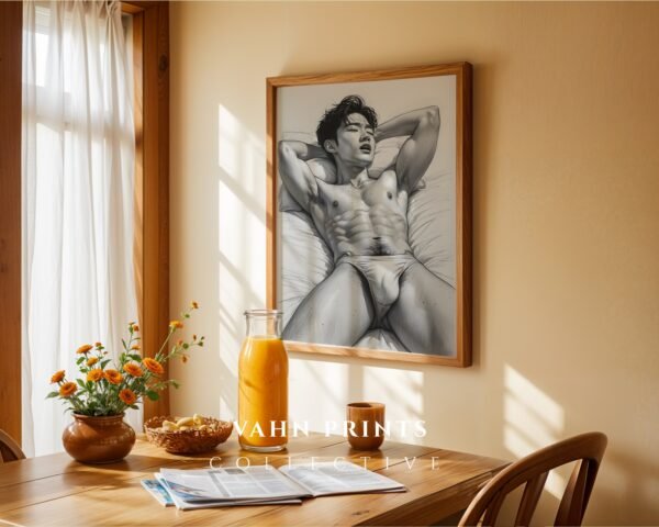 Modern Masculine Nude Body Wall Art Minimal Sketch