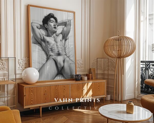 Modern Masculine Nude Body Wall Art Minimal Sketch