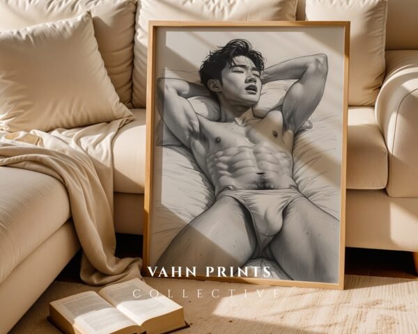 Modern Masculine Nude Body Wall Art Minimal Sketch