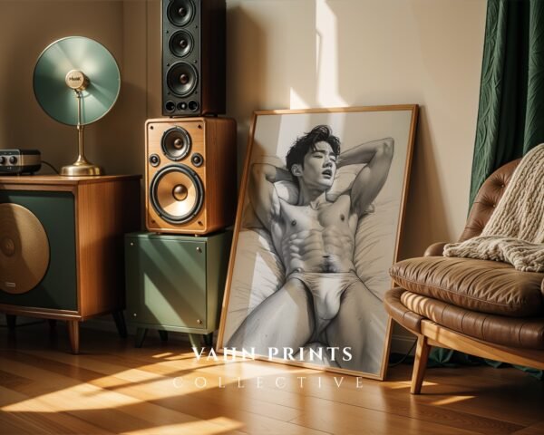 Modern Masculine Nude Body Wall Art Minimal Sketch