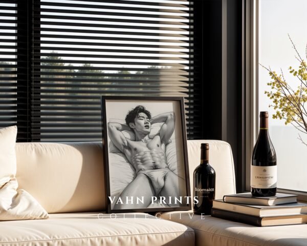 Modern Masculine Nude Body Wall Art Minimal Sketch