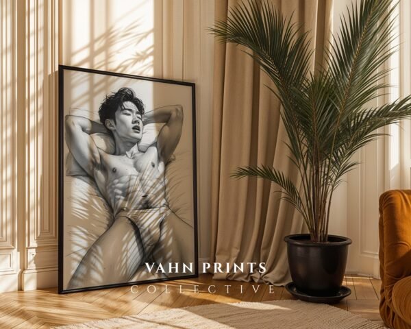 Modern Masculine Nude Body Wall Art Minimal Sketch
