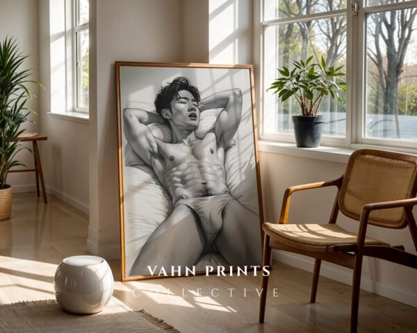 Modern Masculine Nude Body Wall Art Minimal Sketch