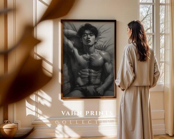 Male Nude Line Illustration Wall Art Clean Modern Style