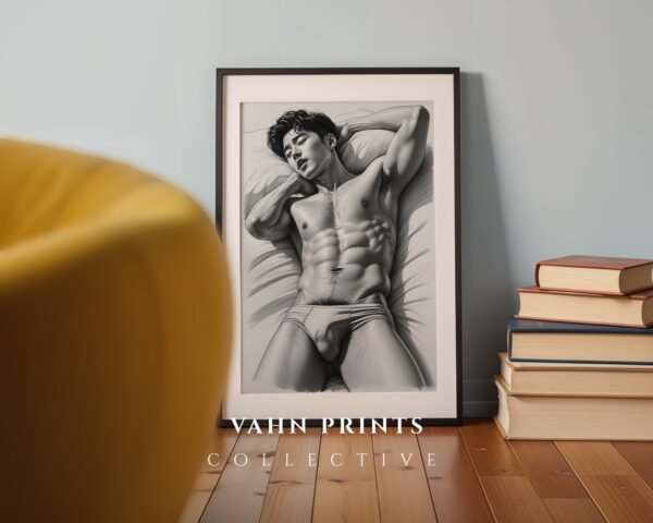 Male Nude Body Line Drawing Print Minimalist Decor