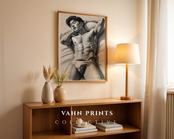 Male Nude Body Line Drawing Print Minimalist Decor