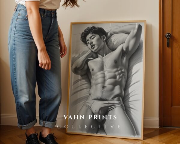 Male Nude Body Line Drawing Print Minimalist Decor