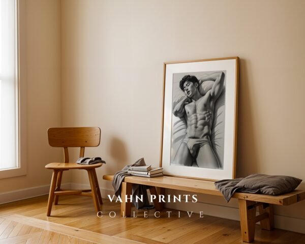 Male Nude Body Line Drawing Print Minimalist Decor