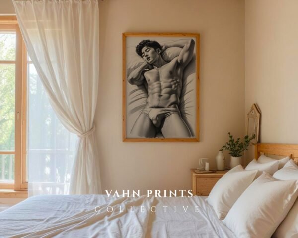 Male Nude Body Line Drawing Print Minimalist Decor