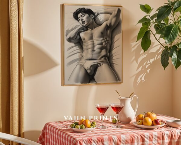 Male Nude Body Line Drawing Print Minimalist Decor