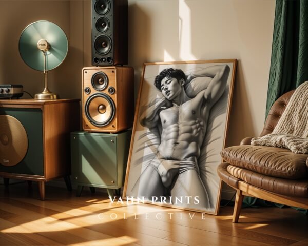 Male Nude Body Line Drawing Print Minimalist Decor