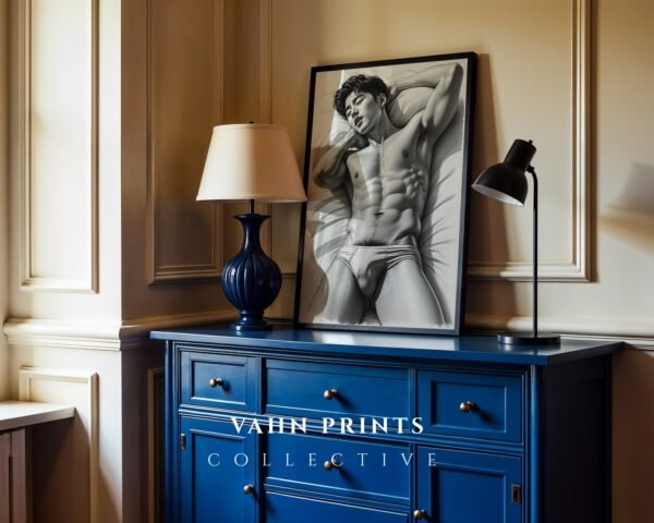 Male Nude Body Line Drawing Print Minimalist Decor