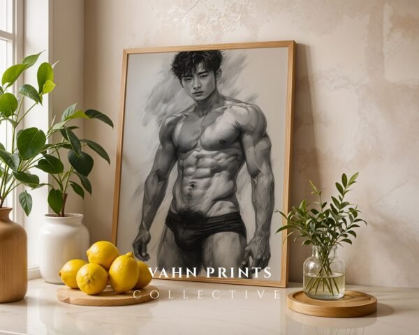 Male Nude Body Study Wall Art Minimalist Illustration