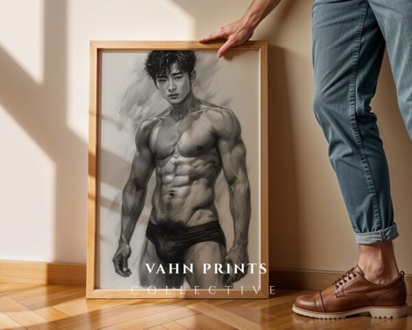 Male Nude Body Study Wall Art Minimalist Illustration