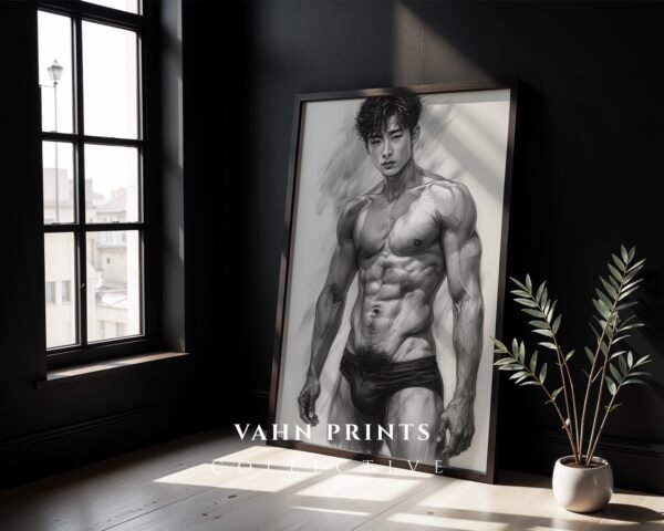 Male Nude Body Study Wall Art Minimalist Illustration