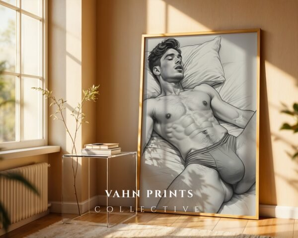 Elegant Nude Male Figure Wall Art Line Sketch