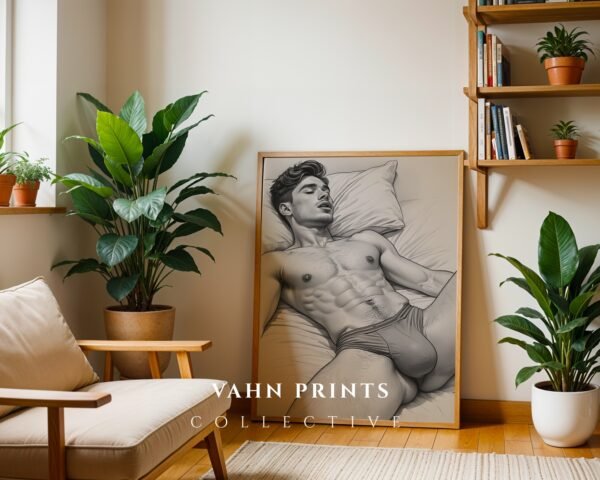 Elegant Nude Male Figure Wall Art Line Sketch